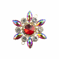 Crystal Motif Flower Connector - Red AB in Gold Casing