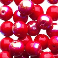 Czech Glass Druk Beads - Opaque Dark Red AB 8mm x 10