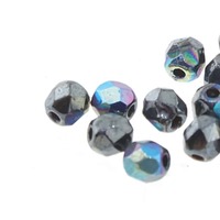 Czech Glass Round FirePolished Beads - Jet Hematite AB x 3mm