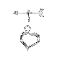 Sterling Silver Toggle Clasp - Fancy Heart with Arrow Bar