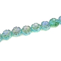 Czech Pressed Glass Flower Beads - Clarite on Aqua 9mm