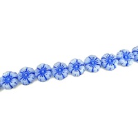 Czech Pressed Glass Flower Beads - Dark Blue on Alabaster White
