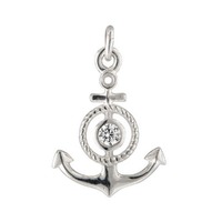 Sterling Silver Charm with Jump Ring - Cubic Zirconia Crystal Anchor