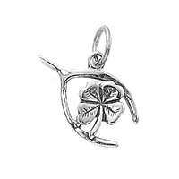 Sterling Silver Charm with Jump Ring - Wish Bone and 4 Leaf Clover