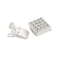 Square Multi Strand Clasp with Crystals - Silver plated