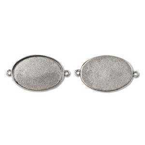 Bezel Pendant - Grande Oval - Antique Silver With Two Rings - 27mm x 47.5mm