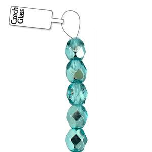Czech Glass Round Firepolished Beads - Marine 6mm x 25