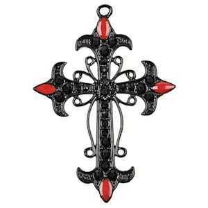 Metal Accent - Black Red Cross Pendant - 68x52mm