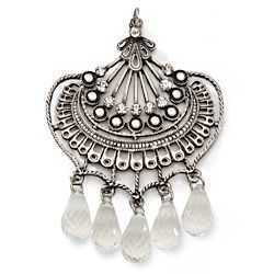 Metal Accent - Styled By Tori Spelling - Antique Silver Fan Pendant With Crystals x 78mm