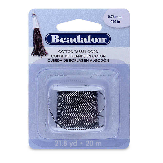 Cotton Tassel Cord By Beadalon - Metallic Silver On Black x 20m