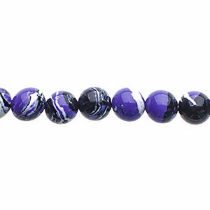 Global Chic Round Gemstone Beads - Abstract Purple and Black x 6mm