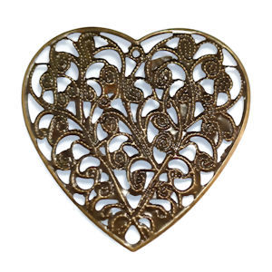 Metal Filigree Stamping Charm - Antique Bronze Large Heart x 45mm