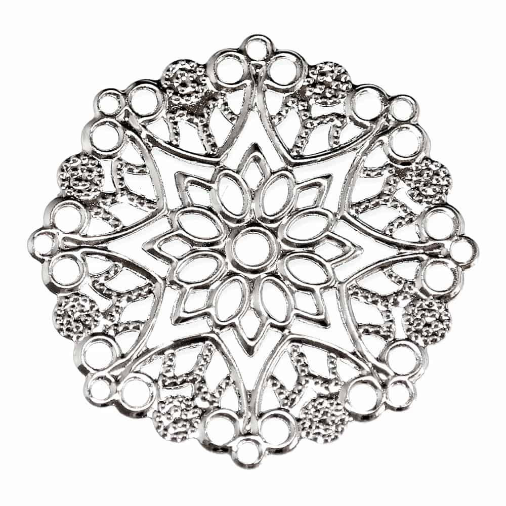Metal Filigree Stamping Charm - Antique Silver Large Floral x 35mm
