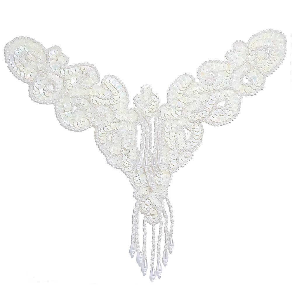 Beaded Sequin Applique V-Shape Motif White AB x 260mm