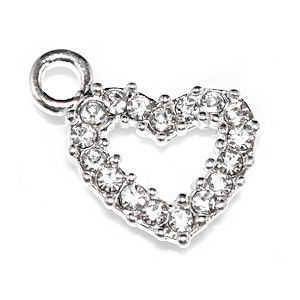 Metal Charm Pendant - Silver Plated Rhinestone Heart x 19mm