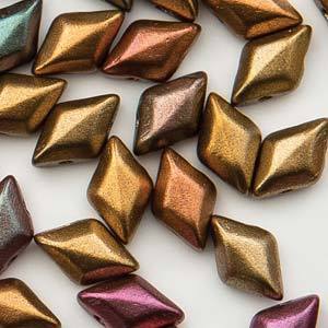 Czech Glass Gemduo Beads - Dark Gold Rainbow 8x5mm