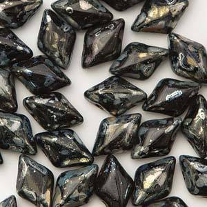 Czech Glass Gemduo Beads - Jet Picasso 8x5mm