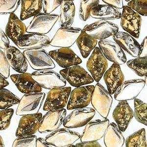Czech Glass Gemduo Beads - Backlit Menthol Gold Splash 8x5mm