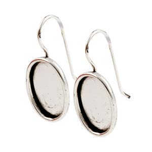 Earring ~ Earwire With Bezel Pendant Setting - Oval Antique Silver