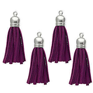 Tassels - Faux Suede Silver Metal Cap Purple - Pack Of 4