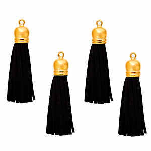 Tassels - Faux Suede Gold Metal Cap Black - Pack Of 4