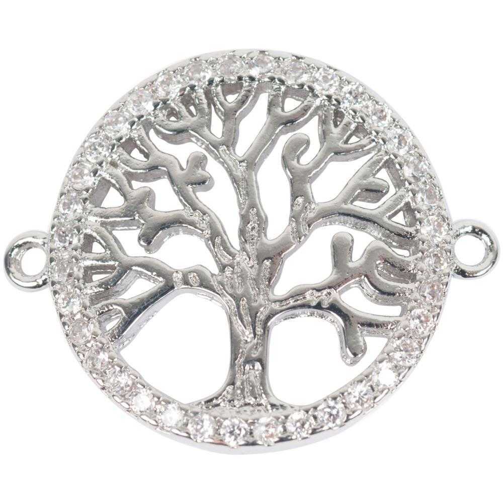 Estrella ™ Metal Pendant W/Cubic Zirconia Charm - Tree of Life