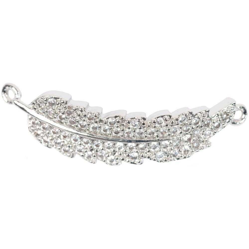 Estrella ™ Metal Pendant W/Cubic Zirconia Charm - Feather