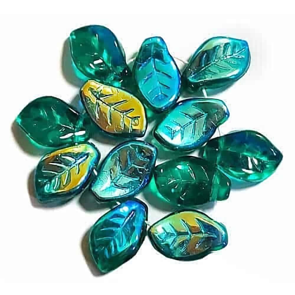 Czech Glass Beads - 9mm Pressed Glass Heart Leaf Shape - Topaz Red & Green (50-Piece Lot)