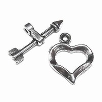 Tibetan Style ~ Antiqued Silver Heart and Arrow Toggle