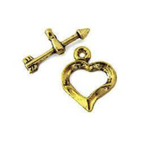 Tibetan Style Antiqued Gold Heart and Arrow Toggle
