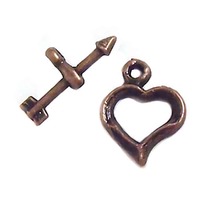 Tibetan Style Antiqued Copper Heart and Arrow Toggle