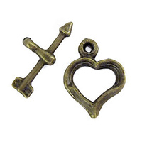 Tibetan Style Antiqued Bronze Heart and Arrow Toggle