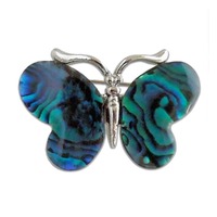 Vintage Brooch Pin - Paua Shell - Butterfly x 40mm