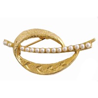 Vintage Brooch Pin - Gold Plated With Faux Pearls x 60mm