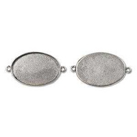 Bezel Pendant Grande Oval Antique Silver With Two Rings - 27mm x 47.5mm