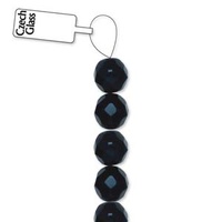 Czech Glass Round Firepolished Beads - Jet 6mm x 25