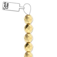 Czech Glass Round Firepolished Beads - Gold 6mm x 25