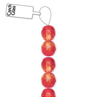 Czech Glass Round Firepolished Beads - Fire Opal 6mm x 25