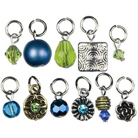 Glass and Metal Charm Dangles - Aqua x 11 Pieces