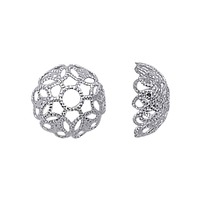 Bead Caps - Domed Intricate Filigree - Silver Plated 11mm x 10