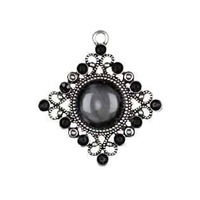 Metal Accent Diamond Drop Pendant - Silver and Black x 42mm