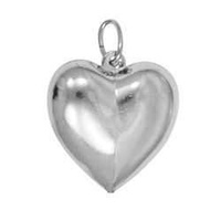 Pendant Charm with Jump Ring - Silver Plated - Puffed Heart x 16mm