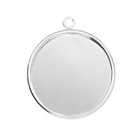 Bezel Pendant With Ring - Medium Round - Silver Plated x 28mm