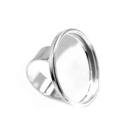 Adjustable Ring Shank With Bezel Setting - Round - Silver Plated x 25mm