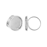 Adjustable Ring Shank With Bezel Setting - Round - Silver Plated x 18mm