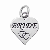 Sterling Silver Charm with Jump Ring- Heart - Bride x 16mm