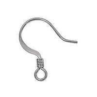 Flat Fishhooks ~ Earwires With Coil - Stainless Steel x 10 Pairs