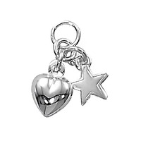 Sterling Silver Charm with Jump Ring Heart and Star