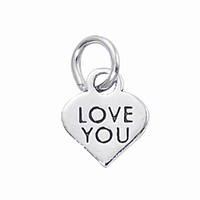 Sterling Silver Charm with Jump Ring- Heart - Love You 11x10mm