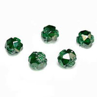 Czech Glass Firepolished Rosebud Beads - Luster Emerald 6mm x 10